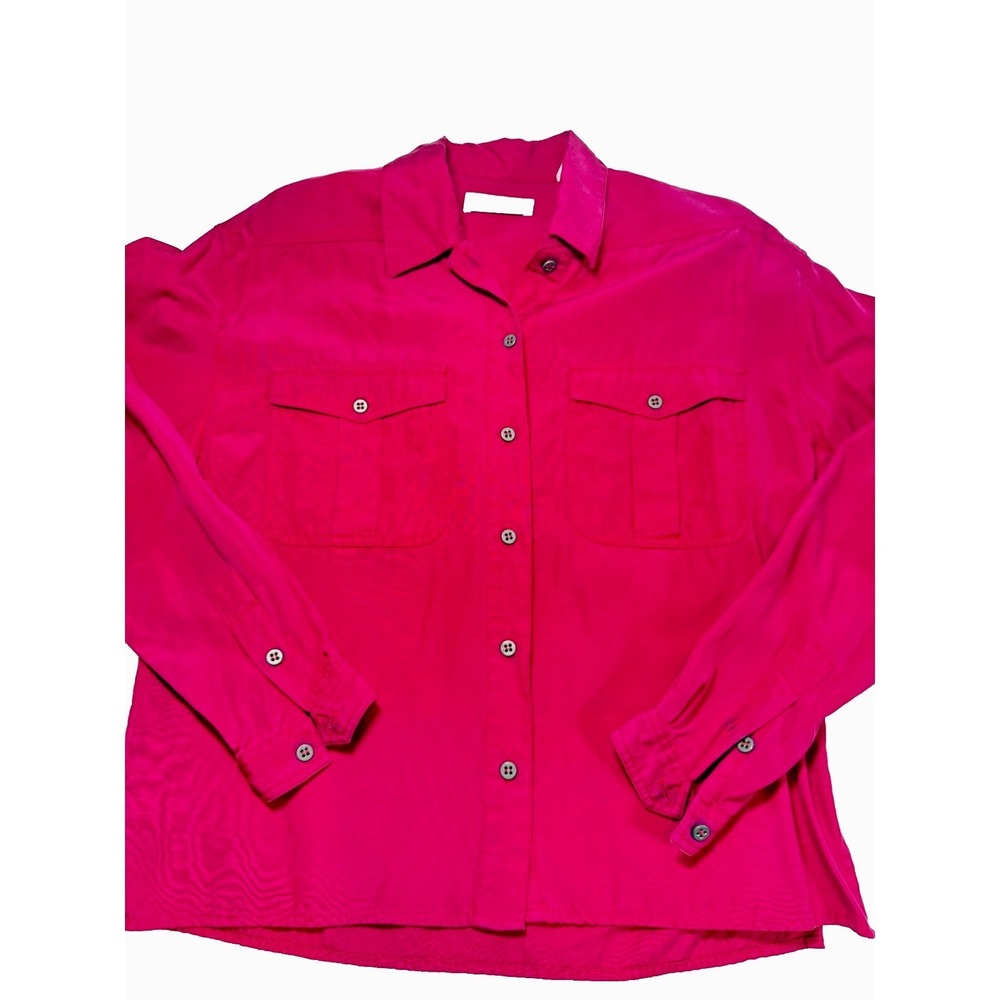 Liz Claiborne Collection Vintage Blouse Petite 4 Magenta Rayon Shoulder Pads 80s